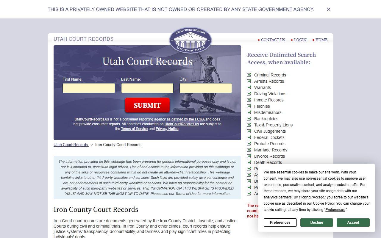 Cedar City Fifth District Court civil court records Iron County