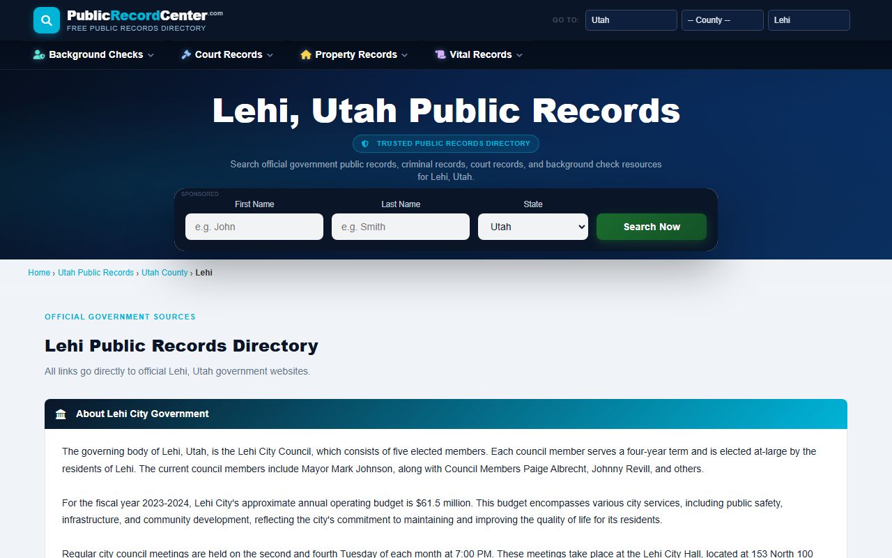 Lehi police and public records resources for Lehi civil court records