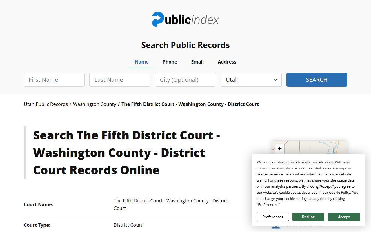 Washington City Utah Fifth District Court civil court records
