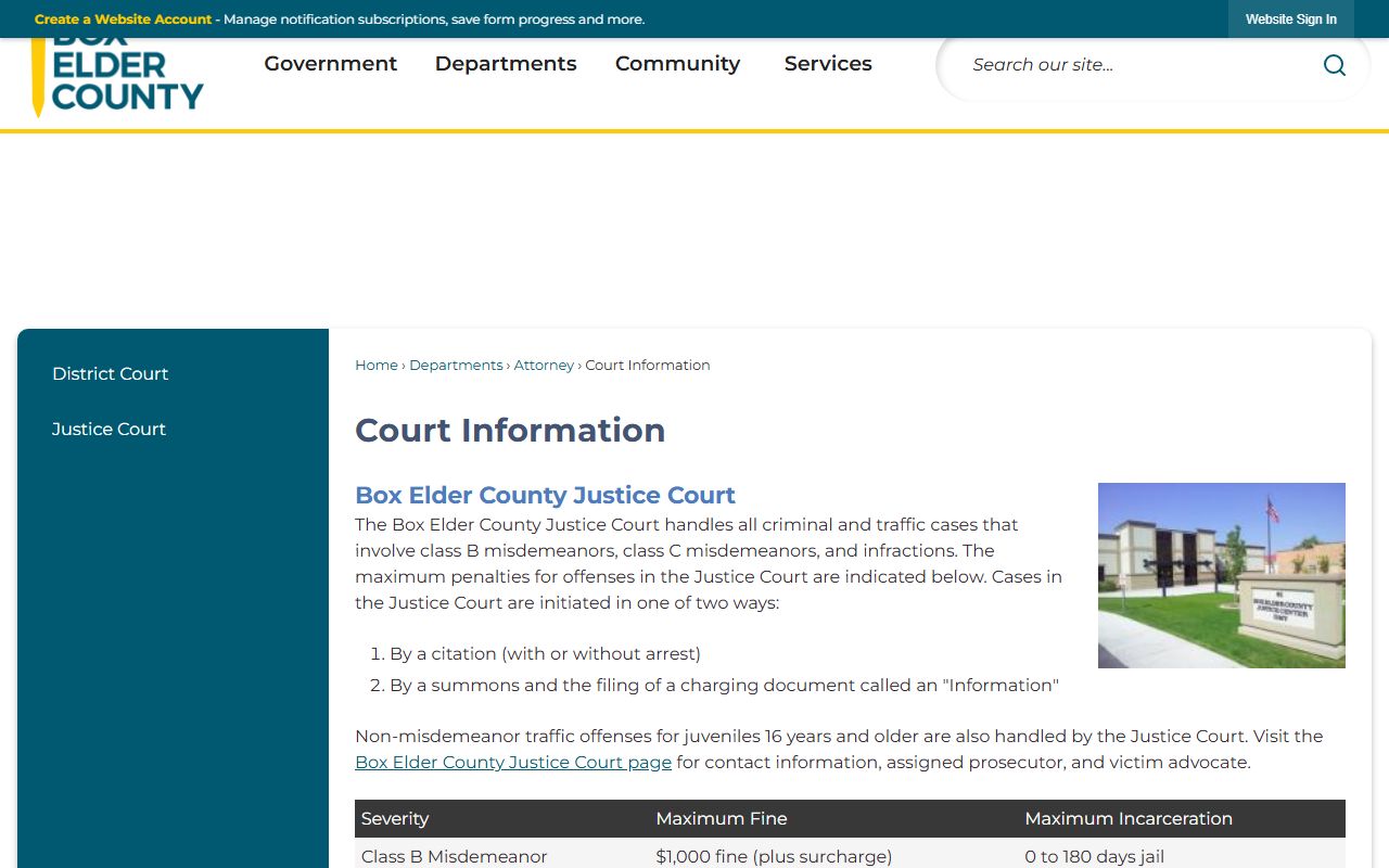 Box Elder County First District Court civil court records information