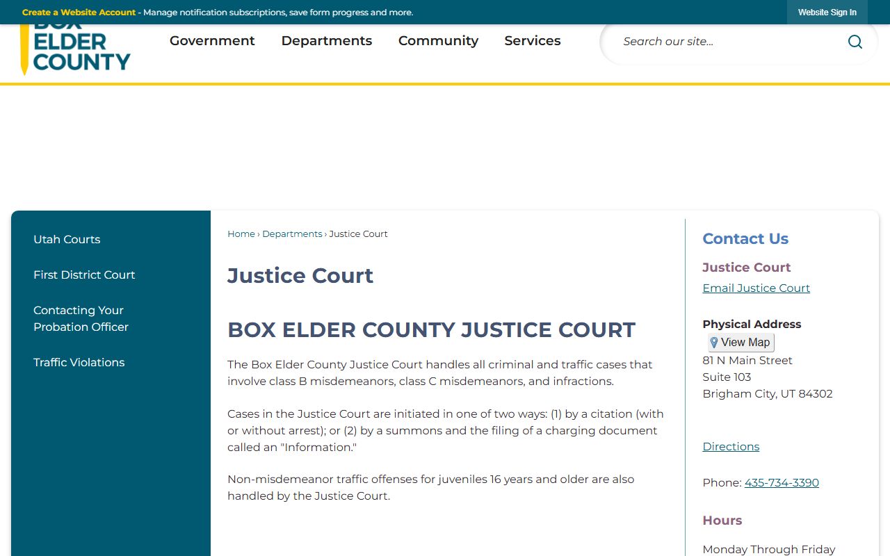 Box Elder County Justice Court civil court records