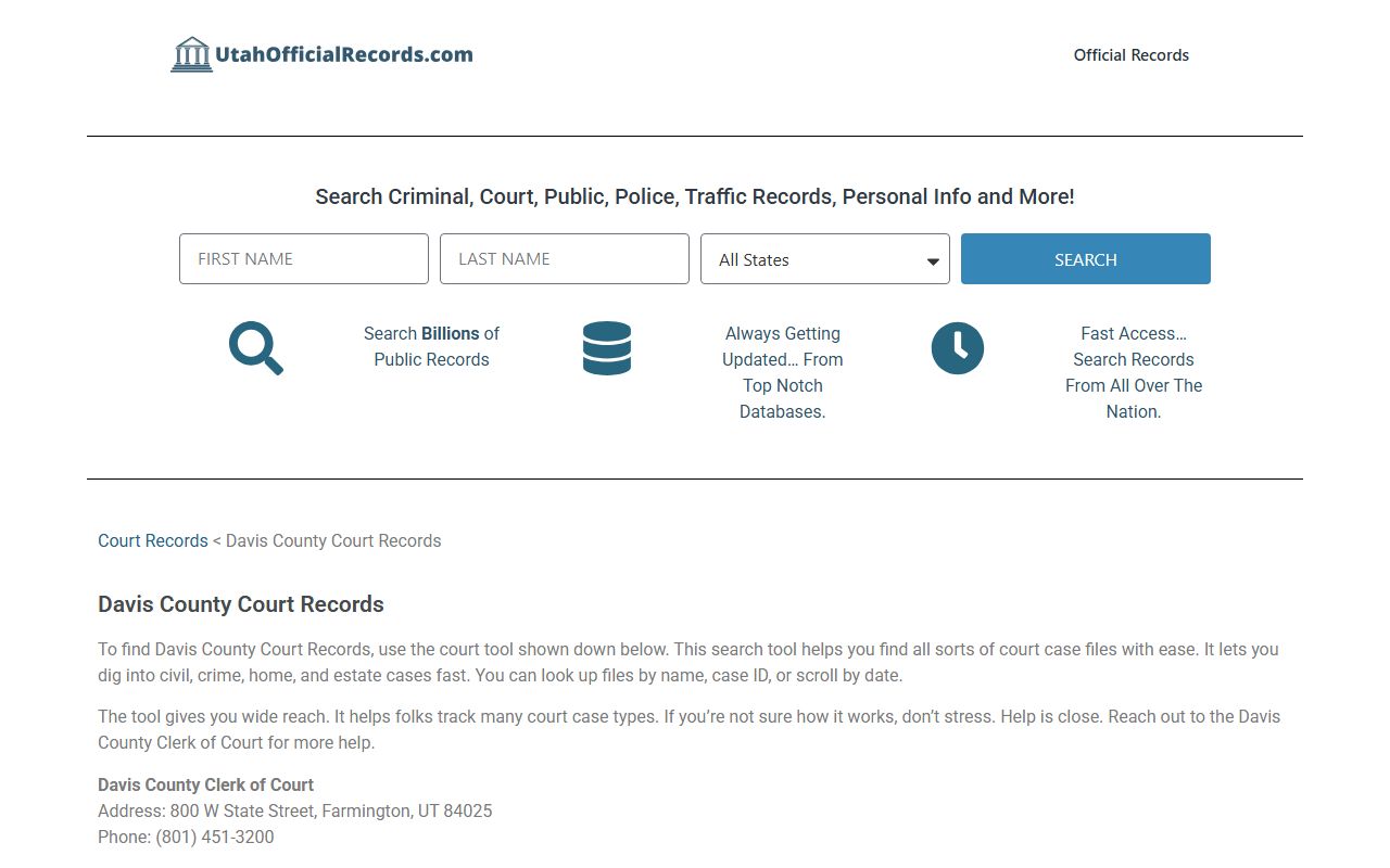Davis County Second District Court civil court records Farmington