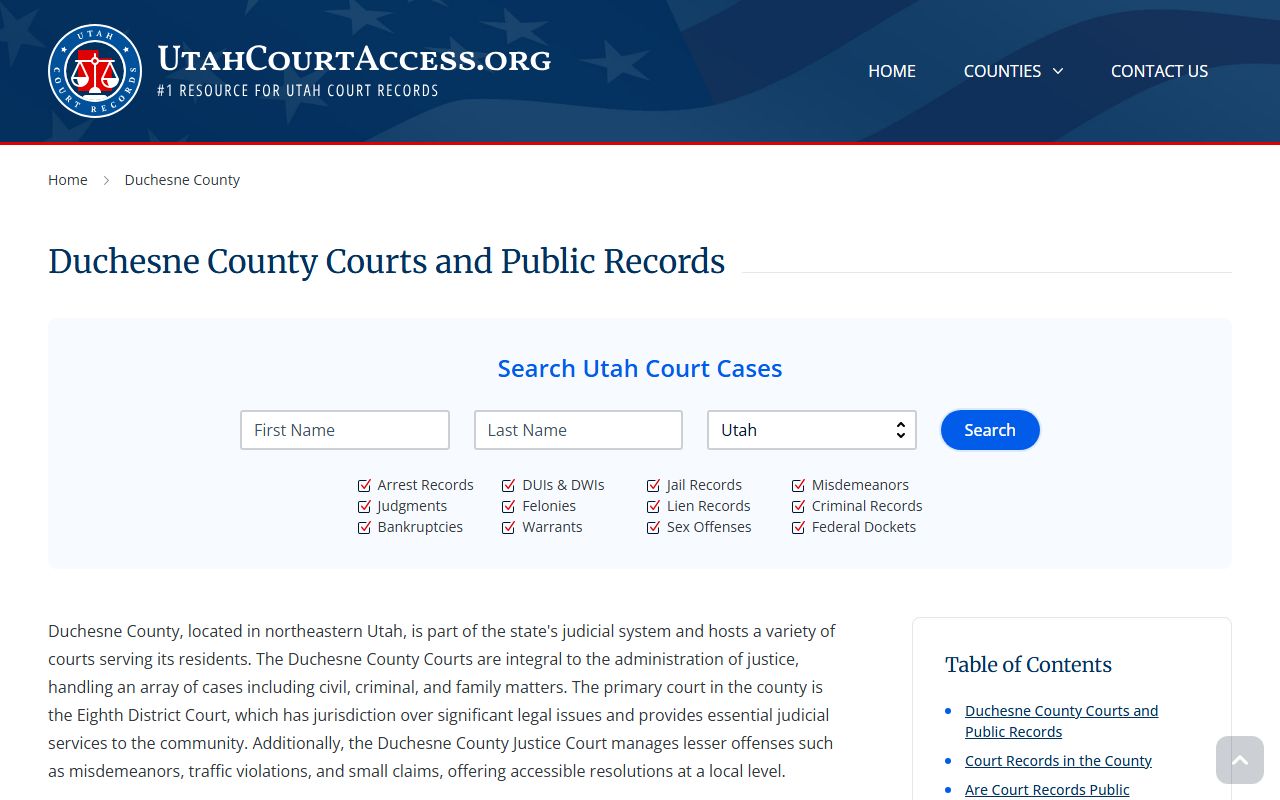 Duchesne County Eighth District Court civil court records