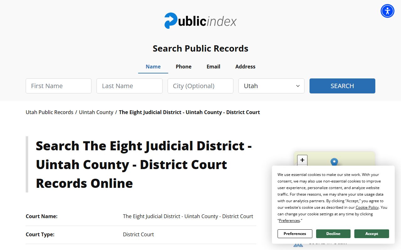 Eighth District Court Duchesne County civil court records access