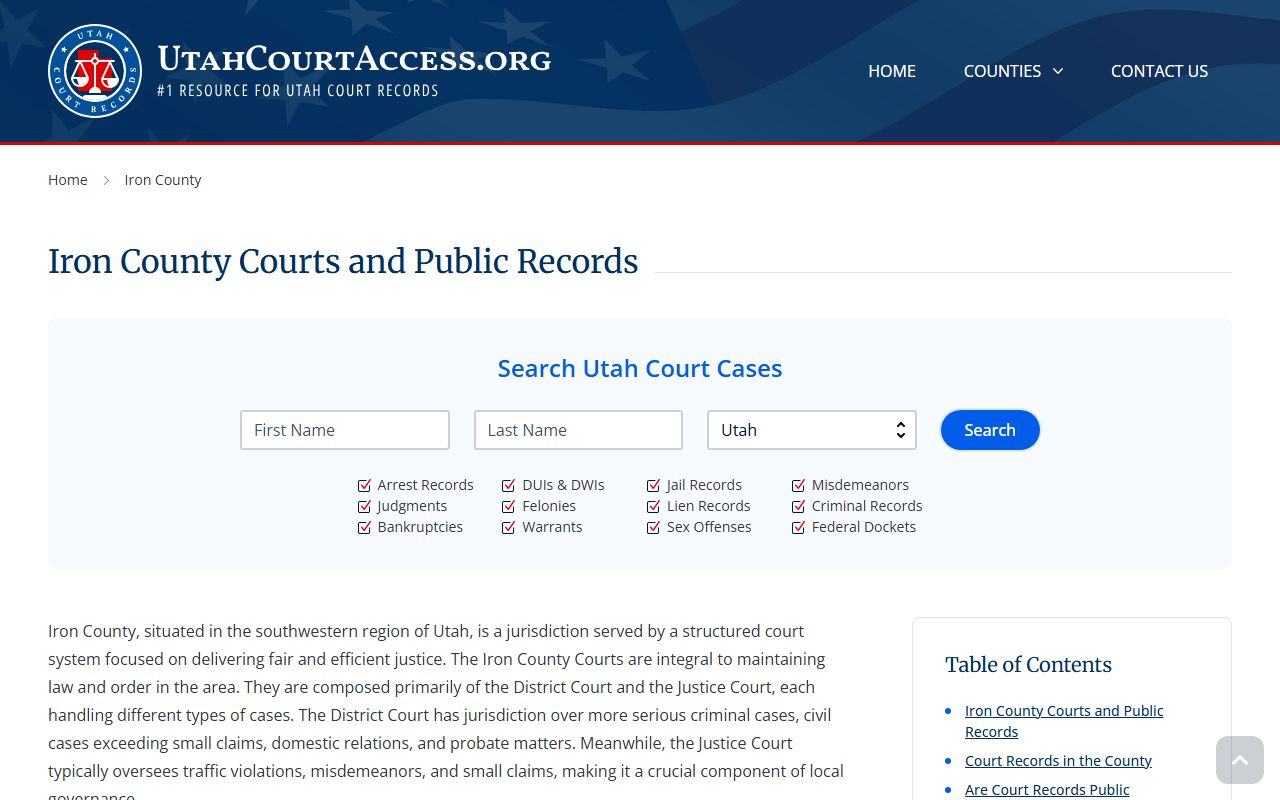 Iron County civil court records access online
