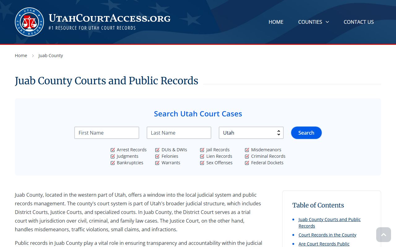 Juab County Fourth District Court civil court records Nephi Utah