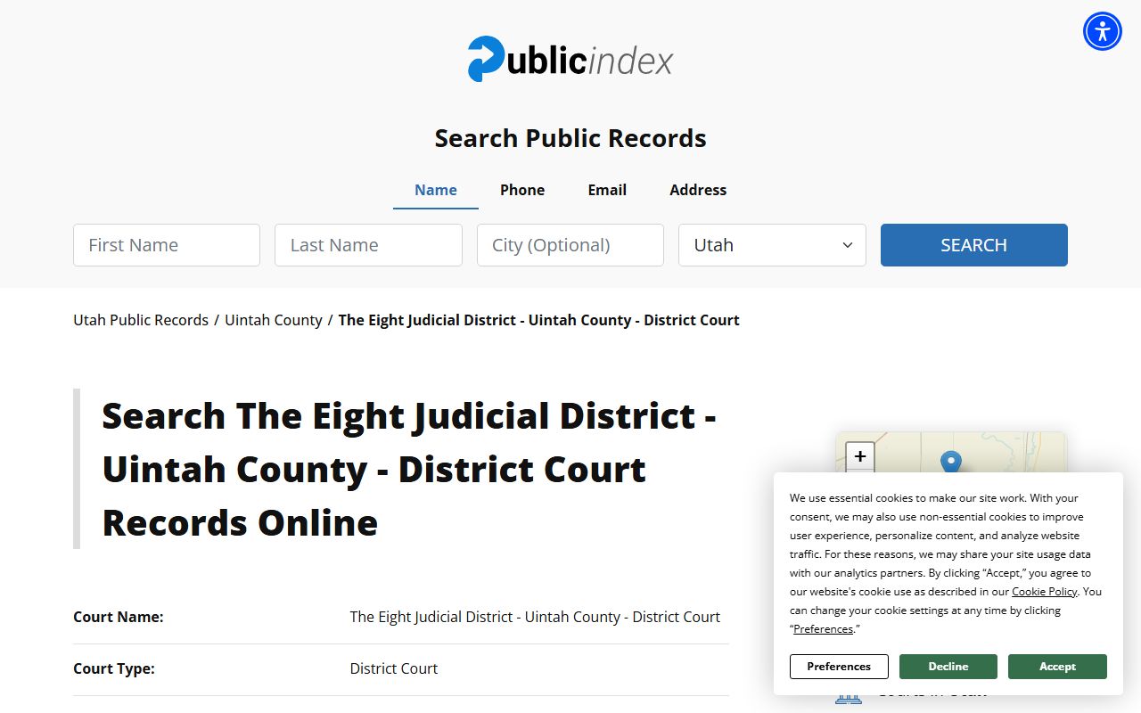 Uintah County Eighth District Court civil court records Vernal Utah