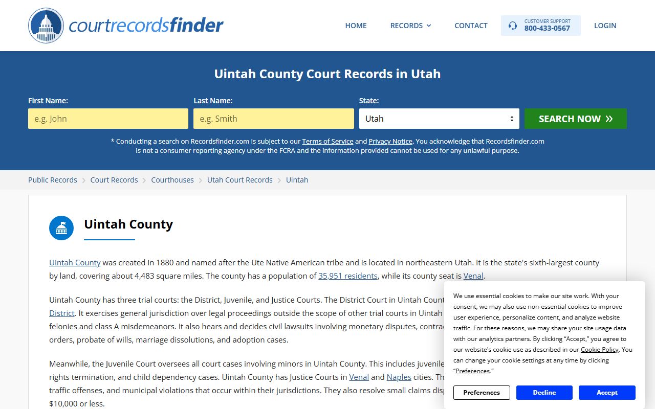 Uintah County Justice Court civil court records access