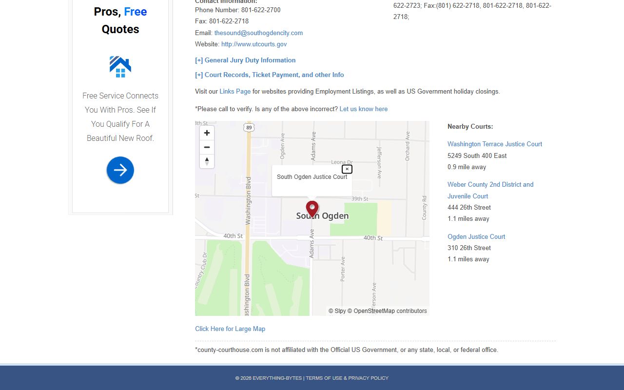 Weber County South Ogden Justice Court civil court records